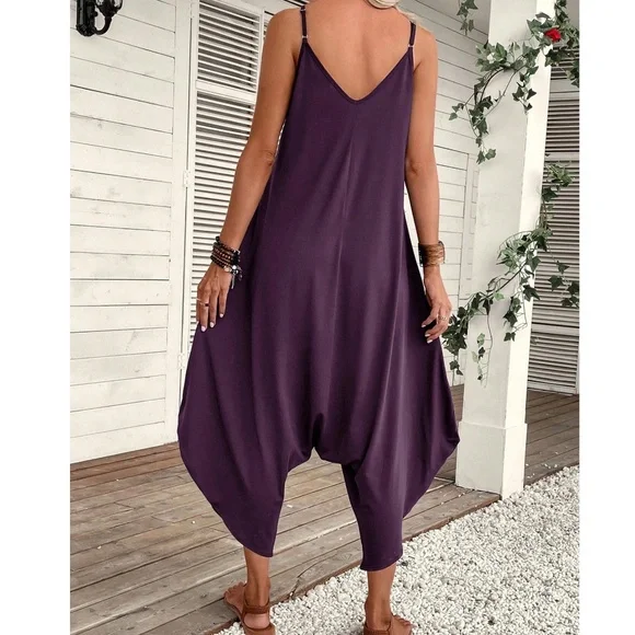 Boho Solid Harem Leg Cami Jumpsuit - Picture 9 of 12
